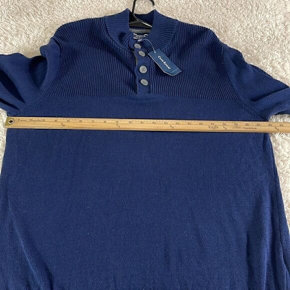 Club Room Sweater Mens Large Button Mock neck knit Cotton Navy blue New - Picture 5 of 10